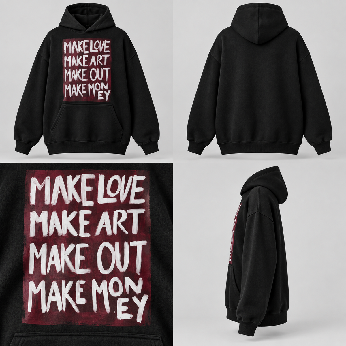 DROPMADE MAKE ART — černá mikina s bílo-červeným textovým potiskem