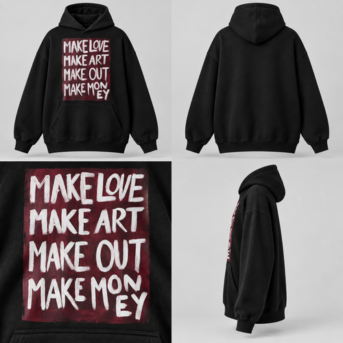 DROPMADE MAKE ART — černá mikina s bílo-červeným textovým potiskem