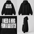 DROPMADE NEED A HUG — černá mikina s bílým potiskem