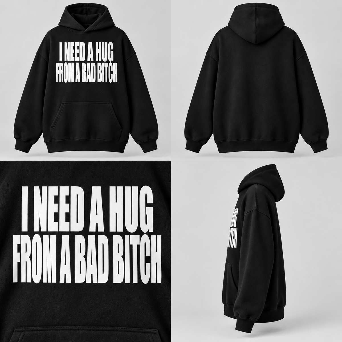 DROPMADE NEED A HUG — černá mikina s bílým potiskem