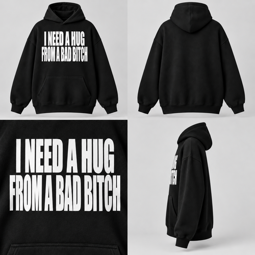 DROPMADE NEED A HUG — černá mikina s bílým potiskem